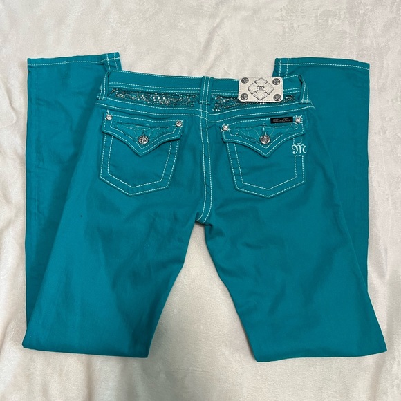 Miss Me Denim - Miss Me Y2K Low Rise Straight Leg Peacock Teal Jeans Size 27 or 6